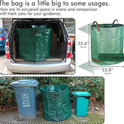 2-Pack 132 Gallon Yard Waste Bags, Reusable Heavy Duty Collapsible Garden Leaf Bags with Plastic Ring, Stand-Up Yard Waste Bin for Leaves, Lawn Debris & Grass Clippings.