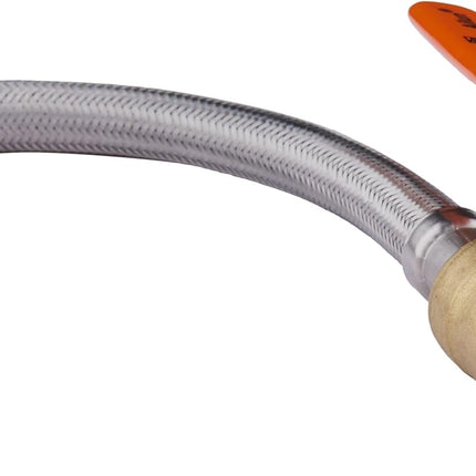 12-inch Push-fit Valve Flexible Water Heater Connector, 1/2 inch x 3/4 inch FIP, Push-to-Connect, Copper, Pex, CPVC, Braided Stainless Steel,(HOSE028).