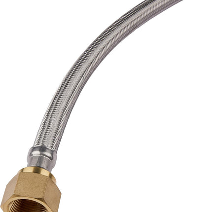 12-inch Push-fit Valve Flexible Water Heater Connector, 1/2 inch x 3/4 inch FIP, Push-to-Connect, Copper, Pex, CPVC, Braided Stainless Steel,(HOSE028).