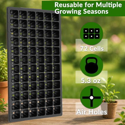 10 Pack 72 Cell Seed Starter Trays, 1.75" Deep Plug Tray for Seedlings, Thick Seedling Trays with Drainage Holes, Fit Standard 1020 Drip Tray.