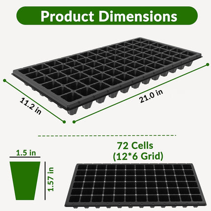 10 Pack 72 Cell Seed Starter Trays, 1.75" Deep Plug Tray for Seedlings, Thick Seedling Trays with Drainage Holes, Fit Standard 1020 Drip Tray.