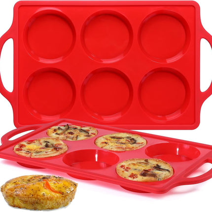 Silicone Egg Molds, 3 Inch Muffin Top Pans Non Stick with Metal Framed, Baking Pan for Breakfast Sandwiches, English Muffins, Whoopie Pies, Corn Bread, Egg Bites, Hamburger Bun, Tarts 2 Pack Red.