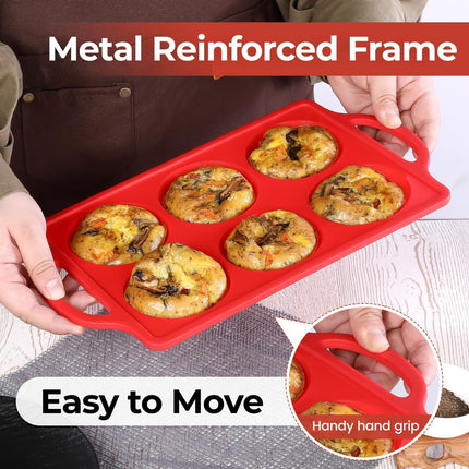 Silicone Egg Molds, 3 Inch Muffin Top Pans Non Stick with Metal Framed, Baking Pan for Breakfast Sandwiches, English Muffins, Whoopie Pies, Corn Bread, Egg Bites, Hamburger Bun, Tarts 2 Pack Red.