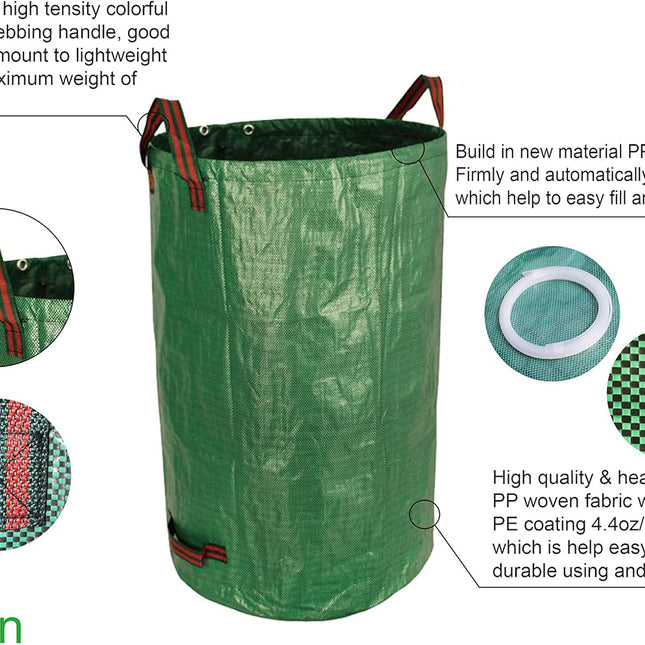 3-Pack 32 Gallon Yard Waste Bags, Reusable Heavy Duty Collapsible Garden Leaf Bags with Plastic Ring, Stand-Up Yard Waste Bin for Leaves, Lawn Debris & Grass Clippings.