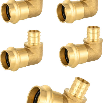 (Pack of 5)  3/4" Copper Press X 3/4" PEX B Crimp Elbow Brass Fittings for Copper and Pex Pipe Connection,(PRESS092).