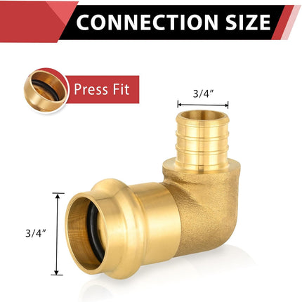 (Pack of 5)  3/4" Copper Press X 3/4" PEX B Crimp Elbow Brass Fittings for Copper and Pex Pipe Connection,(PRESS092).