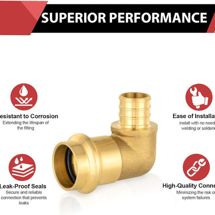 (Pack of 5)  3/4" Copper Press X 3/4" PEX B Crimp Elbow Brass Fittings for Copper and Pex Pipe Connection,(PRESS092).