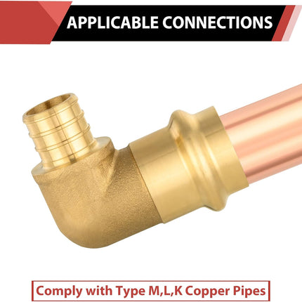(Pack of 5)  3/4" Copper Press X 3/4" PEX B Crimp Elbow Brass Fittings for Copper and Pex Pipe Connection,(PRESS092).