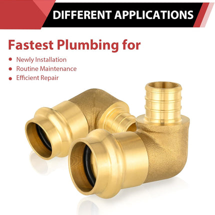(Pack of 5)  3/4" Copper Press X 3/4" PEX B Crimp Elbow Brass Fittings for Copper and Pex Pipe Connection,(PRESS092).