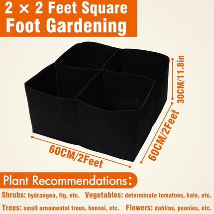 2 Pack Fabric Raised Garden Beds, 2x2x1 FT – 4 Grids Grow Bed for Square Foot Gardening, Planting Box for Vegetables, Herbs, Flowers.
