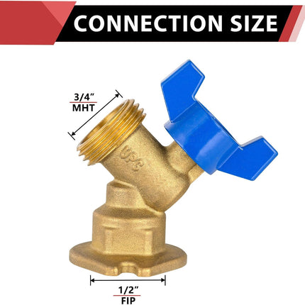 (Pack of 2) 1/2 in. FIP Inlet x 3/4 in. MHT Outlet, 1/4 Turn Sillcock Hose Bibb, Cast Brass Made,(SILLCOCK059-2PCS).