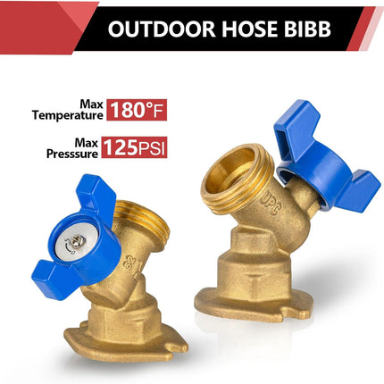 (Pack of 2) 1/2 in. FIP Inlet x 3/4 in. MHT Outlet, 1/4 Turn Sillcock Hose Bibb, Cast Brass Made,(SILLCOCK059-2PCS).