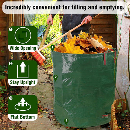3-Pack 72 Gallon Yard Waste Bags, Reusable Heavy Duty Collapsible Garden Leaf Bags with Plastic Ring, Stand-Up Yard Waste Bin for Leaves, Lawn Debris & Grass Clippings, PE Material.