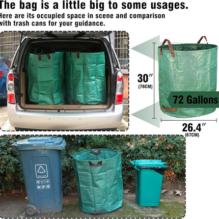 3-Pack 72 Gallon Yard Waste Bags, Reusable Heavy Duty Collapsible Garden Leaf Bags with Plastic Ring, Stand-Up Yard Waste Bin for Leaves, Lawn Debris & Grass Clippings, PE Material.