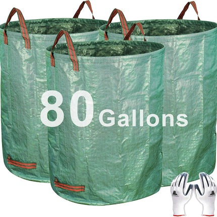 3-Pack 80 Gallon Yard Waste Bags, Reusable Heavy Duty Collapsible Garden Leaf Bags with Plastic Ring, Stand-Up Yard Waste Bin for Leaves, Lawn Debris & Grass Clippings.