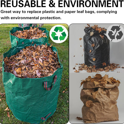 3-Pack 80 Gallon Yard Waste Bags, Reusable Heavy Duty Collapsible Garden Leaf Bags with Plastic Ring, Stand-Up Yard Waste Bin for Leaves, Lawn Debris & Grass Clippings.