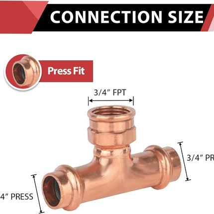 Copper Press Tee, 3/4" x Press Female Tee - LBP Design,(PRESS079).