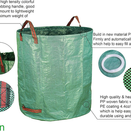 6-Pack 72 Gallon Yard Waste Bags, Reusable Heavy Duty Collapsible Garden Leaf Bags with Plastic Ring, Stand-Up Yard Waste Bin for Leaves, Lawn Debris & Grass Clippings.