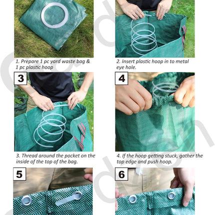 6-Pack 72 Gallon Yard Waste Bags, Reusable Heavy Duty Collapsible Garden Leaf Bags with Plastic Ring, Stand-Up Yard Waste Bin for Leaves, Lawn Debris & Grass Clippings.