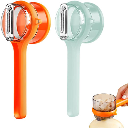 2026 New Kitchen Special Fruit Peeler with Box Storage, Upgrade Vegetable Peeler with Catcher Peeler with Storage Bucket, Double-Sided Stainless Steel Multi-Function Peelers (Orange+Blue).