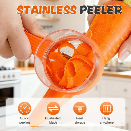 2026 New Kitchen Special Fruit Peeler with Box Storage, Upgrade Vegetable Peeler with Catcher Peeler with Storage Bucket, Double-Sided Stainless Steel Multi-Function Peelers (Orange+Blue).