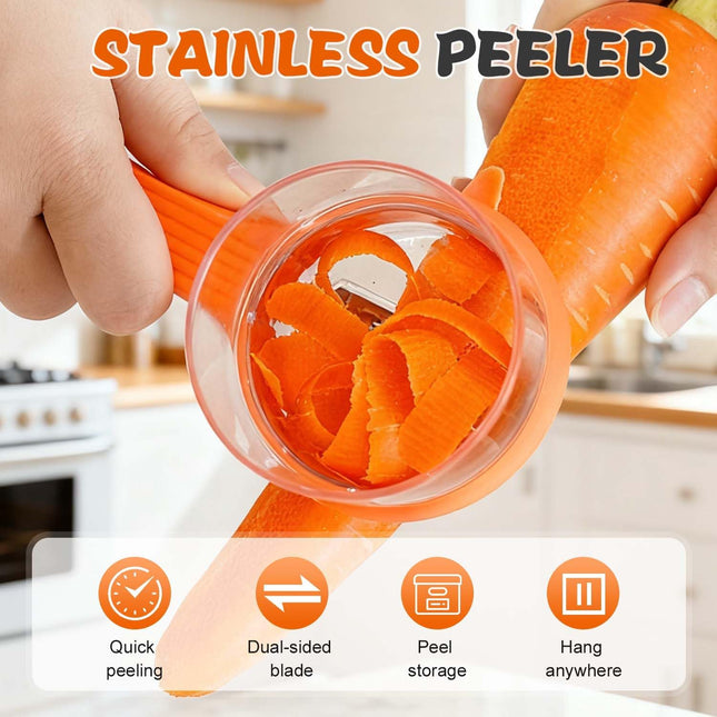 2026 New Kitchen Special Fruit Peeler with Box Storage, Upgrade Vegetable Peeler with Catcher Peeler with Storage Bucket, Double-Sided Stainless Steel Multi-Function Peelers (Orange+Blue).