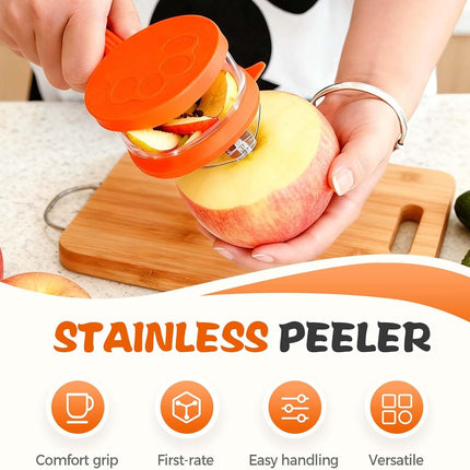 2026 New Kitchen Special Fruit Peeler with Box Storage, Upgrade Vegetable Peeler with Catcher Peeler with Storage Bucket, Double-Sided Stainless Steel Multi-Function Peelers (Orange+Blue).