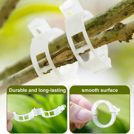 Secured Plastic Plant Clip - 100 Pcs, Garden Support Clips for Climbing Vines - Reusable, White.