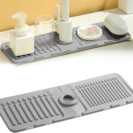 Faucet Mat for Kitchen Sink, 2024 Upgrade Faucet Guard Draining Mat Silicone Faucet Handle Drip Catcher, New Fast Drying Stone Sink Tray Sink Protectors for Kitchen Bathroom Sink (Grey, One Size).