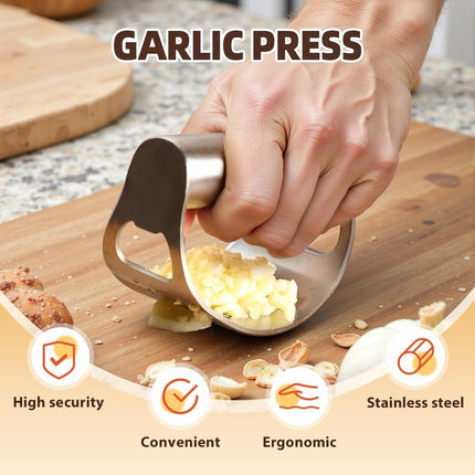 2025 New Stainless Steel Garlic Presser, Portable Manual Stainless Steel Garlic Press for Home Kitchen Utensils, Upgrade Rocker Crusher Masher with Garlic Peeling (1).
