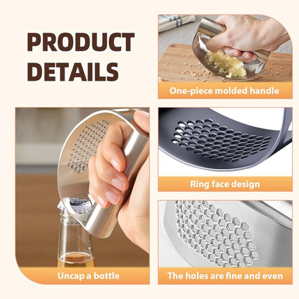 2025 New Stainless Steel Garlic Presser, Portable Manual Stainless Steel Garlic Press for Home Kitchen Utensils, Upgrade Rocker Crusher Masher with Garlic Peeling (1).