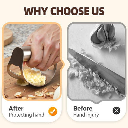 2025 New Stainless Steel Garlic Presser, Portable Manual Stainless Steel Garlic Press for Home Kitchen Utensils, Upgrade Rocker Crusher Masher with Garlic Peeling (1).