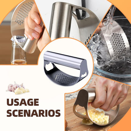 2025 New Stainless Steel Garlic Presser, Portable Manual Stainless Steel Garlic Press for Home Kitchen Utensils, Upgrade Rocker Crusher Masher with Garlic Peeling (1).