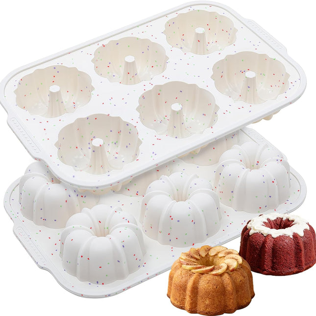 Jumbo Fluted Tube Pan with Metal Reinforced Frame, Silicone Nonstick Cake Molds 2Pcs for Chocoflan, Donuts, Cornbread, Brownies, BPA Free.