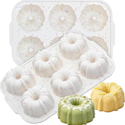Jumbo Fluted Tube Pan with Metal Reinforced Frame, Silicone Nonstick Cake Molds 2Pcs for Chocoflan, Donuts, Cornbread, Brownies, BPA Free.