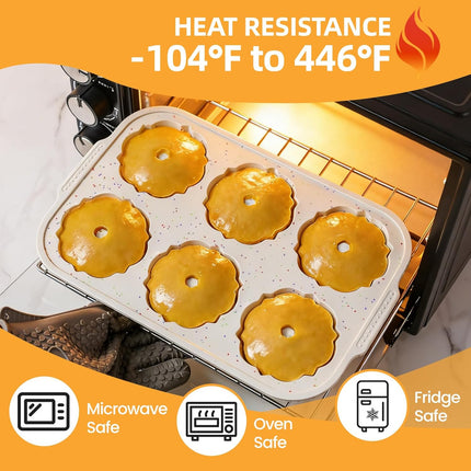 Jumbo Fluted Tube Pan with Metal Reinforced Frame, Silicone Nonstick Cake Molds 2Pcs for Chocoflan, Donuts, Cornbread, Brownies, BPA Free.