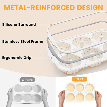 Jumbo Fluted Tube Pan with Metal Reinforced Frame, Silicone Nonstick Cake Molds 2Pcs for Chocoflan, Donuts, Cornbread, Brownies, BPA Free.