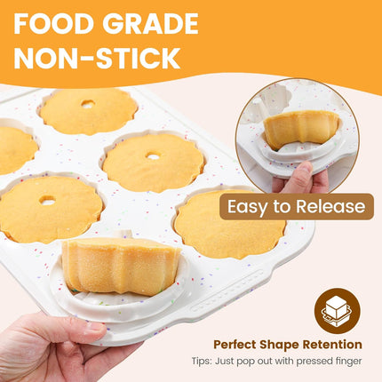 Jumbo Fluted Tube Pan with Metal Reinforced Frame, Silicone Nonstick Cake Molds 2Pcs for Chocoflan, Donuts, Cornbread, Brownies, BPA Free.