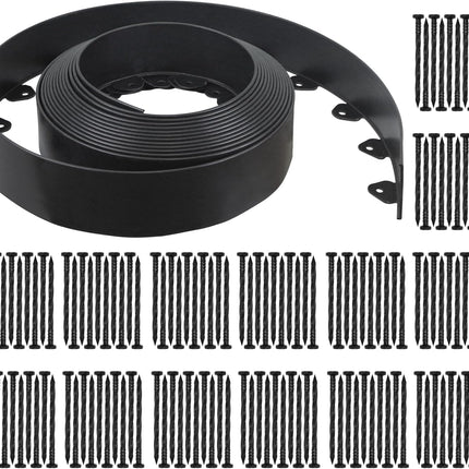 No Dig Landscape Edging Kit, 40-Foot Long, 3-Inch Tall Garden Edging Border and 100 pcs Landscape Edging Anchoring Spikes Bundle.
