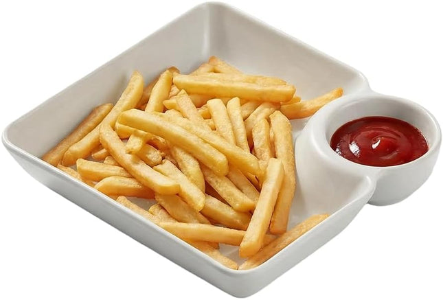 Sauce Separated Plate, 2026 New Plastic Dumpling Plates with Sauce Compartment, Upgrade Dumpling Plate with Dipping Saucer Chip and Dip Serving Dish Small Dip Tray for Appetizer (White).