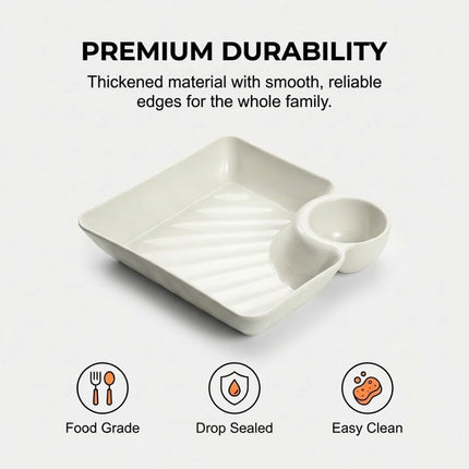 Sauce Separated Plate, 2026 New Plastic Dumpling Plates with Sauce Compartment, Upgrade Dumpling Plate with Dipping Saucer Chip and Dip Serving Dish Small Dip Tray for Appetizer (White).