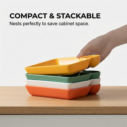 Sauce Separated Plate, 2026 New Plastic Dumpling Plates with Sauce Compartment, Upgrade Dumpling Plate with Dipping Saucer Chip and Dip Serving Dish Small Dip Tray for Appetizer (White).