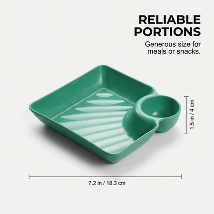 Sauce Separated Plate, 2026 New Plastic Dumpling Plates with Sauce Compartment, Upgrade Dumpling Plate with Dipping Saucer Chip and Dip Serving Dish Small Dip Tray for Appetizer (White).