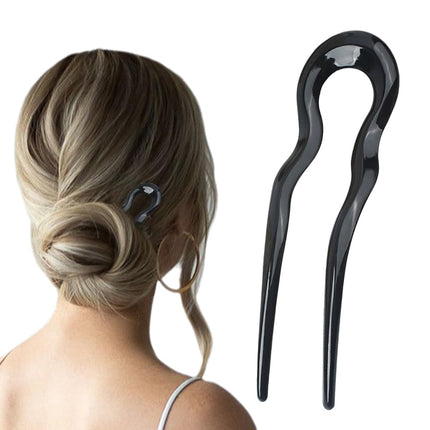 French Twist Stick Hair Fork, 2024 New U Shaped Hair Pins for Twist Hair Styling, Upgrade Metal French Pins Hairstyle Accessories Multicolor (Black).