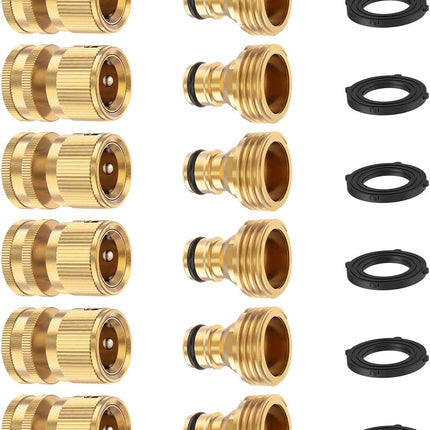 Garden Hose Quick Connector, Solid Brass 3/4 Inch Thread Fitting No-Leak Water Hose Female and Male Easy Connect (6 Sets).