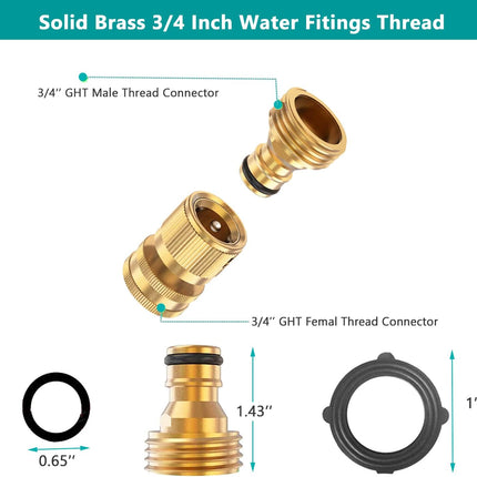 Garden Hose Quick Connector, Solid Brass 3/4 Inch Thread Fitting No-Leak Water Hose Female and Male Easy Connect (6 Sets).