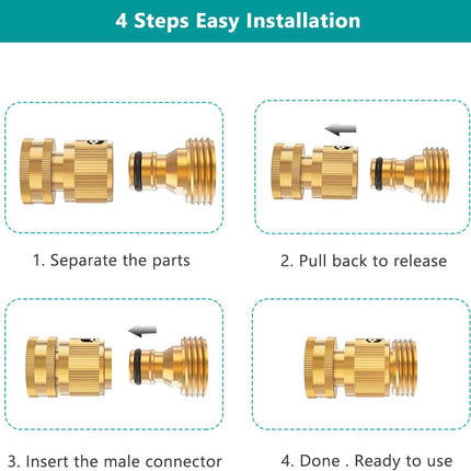 Garden Hose Quick Connector, Solid Brass 3/4 Inch Thread Fitting No-Leak Water Hose Female and Male Easy Connect (6 Sets).