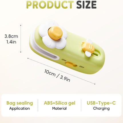 Upgraded Mini Bag Sealer, 2025 New 2 in 1 Bag Sealer Heat Seal with Cutter and Magnet, USB Rechargeable Chip Bag Sealer Heat Seal for Plastic Bags Snacks and Food Storage (Green).