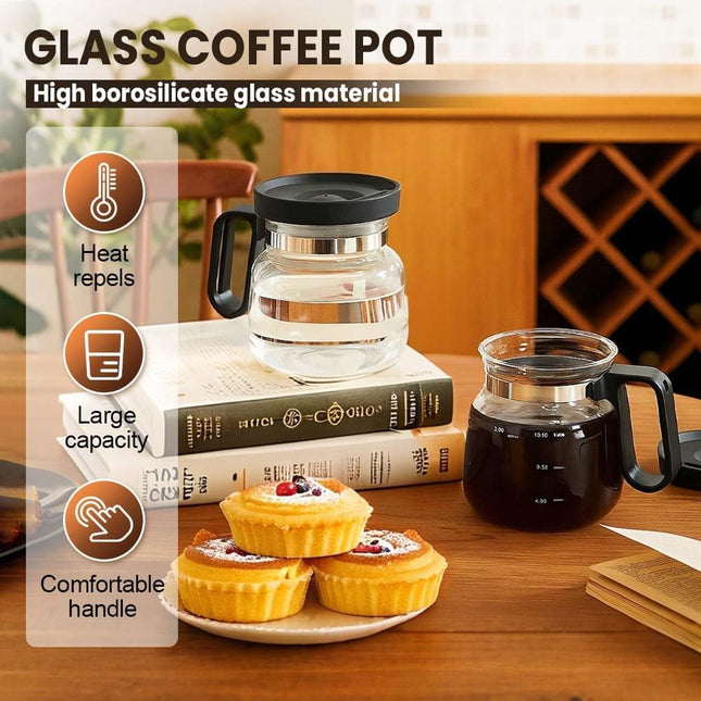 16 Oz Glass Coffee Mug Coffee Pot Style, 2025 New Mini Heatproof Large Capacity Clear Cup Mini Coffee Pot Mug, Upgrade Glass Coffee Mug in Coffee Pots Shape for Hot Chocolate (Black).