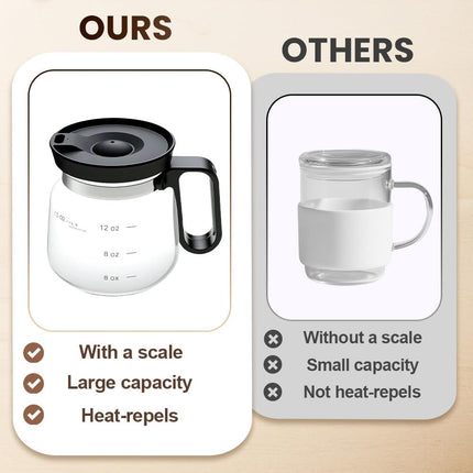 16 Oz Glass Coffee Mug Coffee Pot Style, 2025 New Mini Heatproof Large Capacity Clear Cup Mini Coffee Pot Mug, Upgrade Glass Coffee Mug in Coffee Pots Shape for Hot Chocolate (Black).
